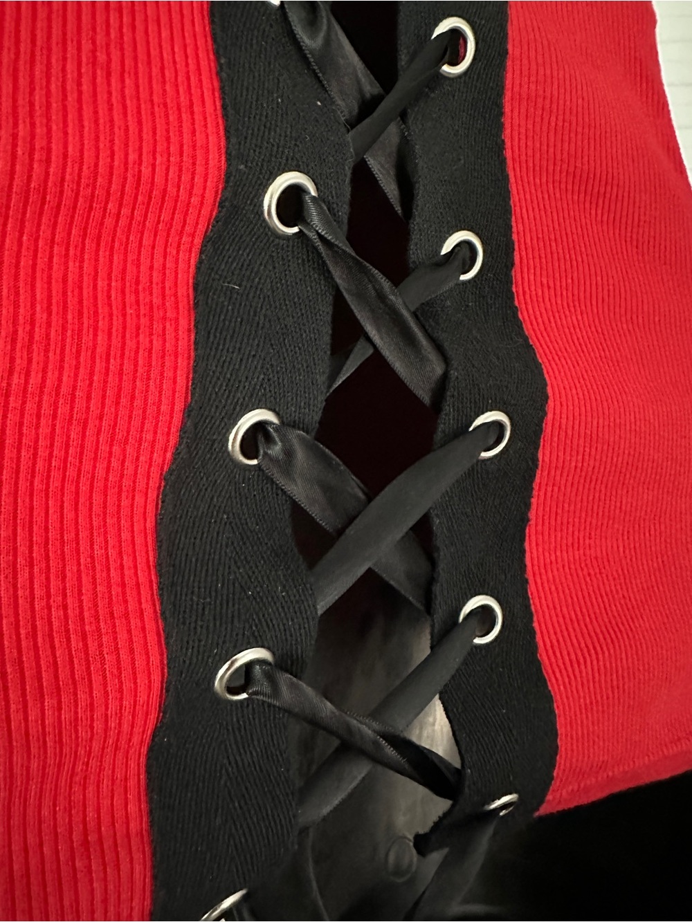 Folter Red Lace-Up Back Corset Ribbed Tank Top 100% Cotton Sz L (runs small) - Picture 4 of 8